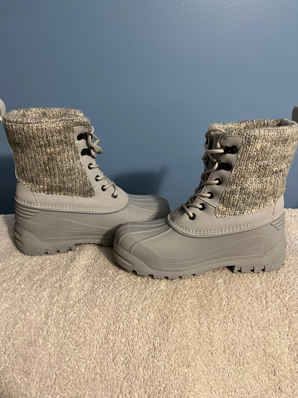 Muk Luks Gray Knit-Top Winter Rain Boots